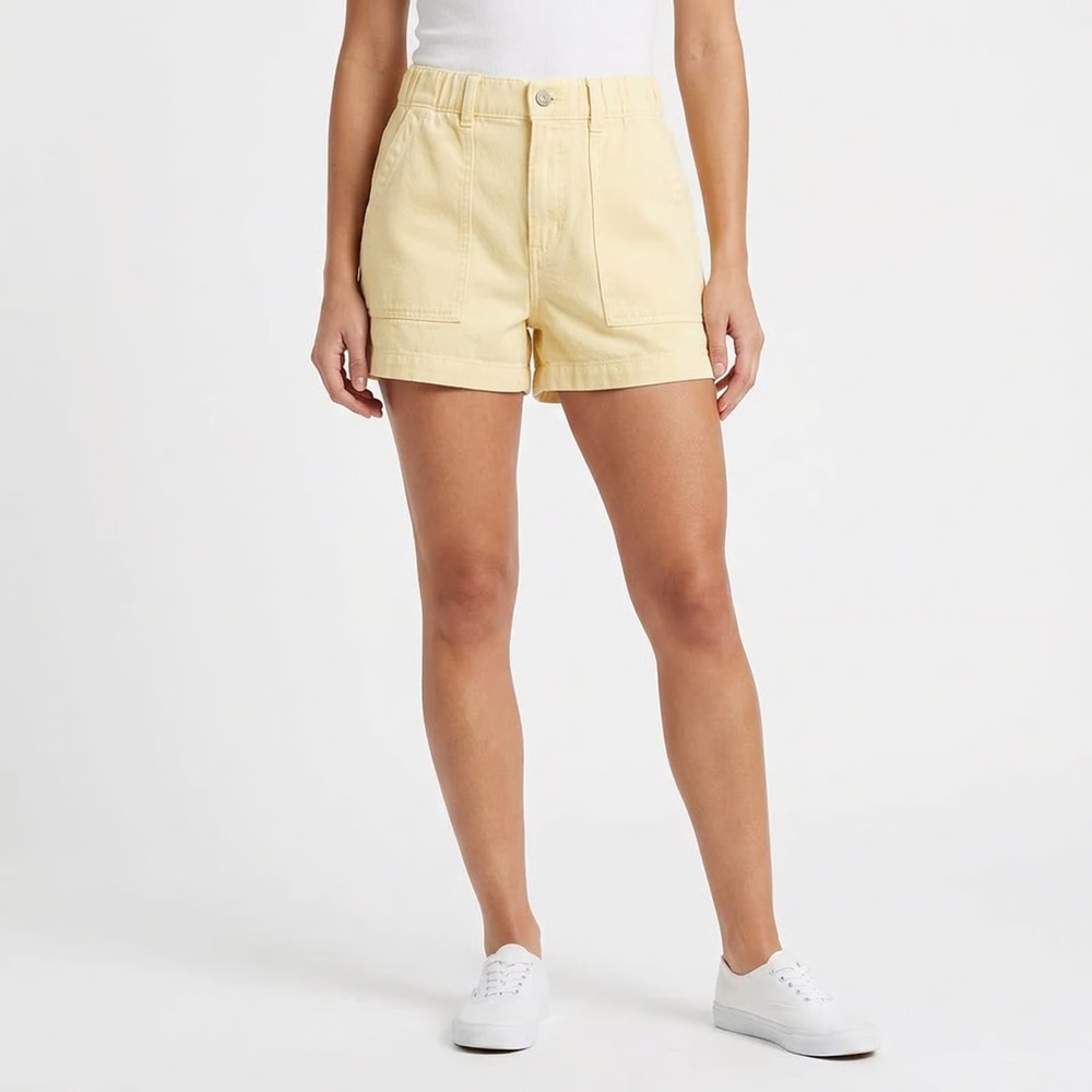 GAP Denim Yellow Utility Shorts High Rise Elastic Waist Womens Size Small Petite